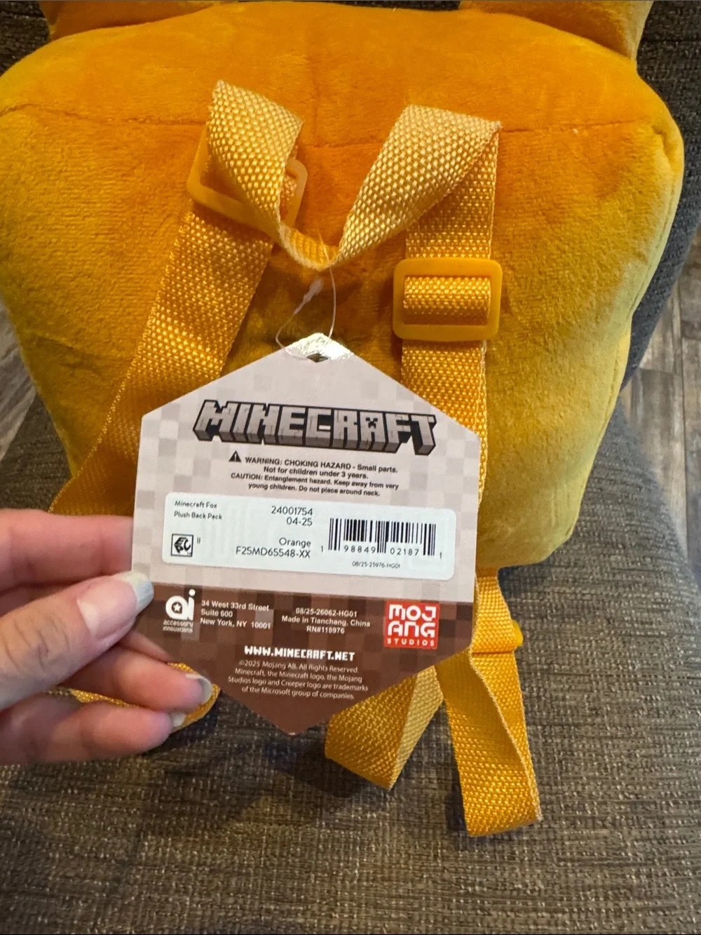 Minecraft fox plush backpack NWT